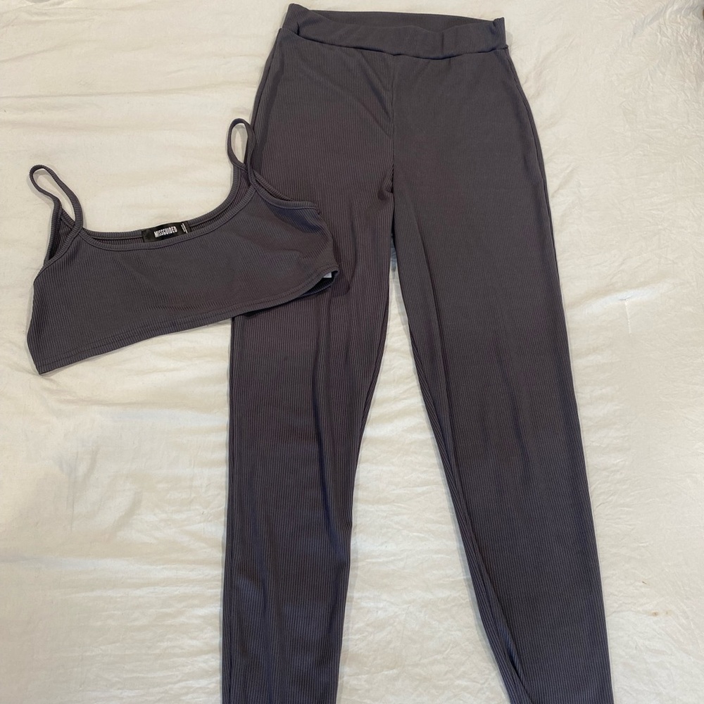 2 piece lounge wear crop top pant set
